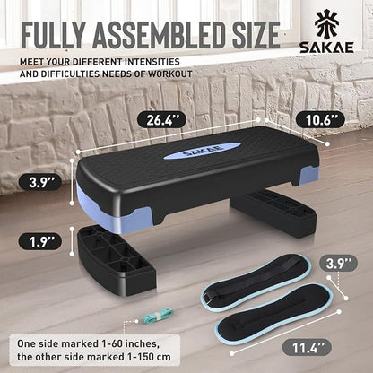 Adjustable Height Aerobic Stepper Set, Multiple Bundle Options with Dumbbells, Kettlebell, Waist Trimmer, Ankle Weights or Weighted Vest, Workout Exercise Step Platform w/Level Risers, 4 Colors
