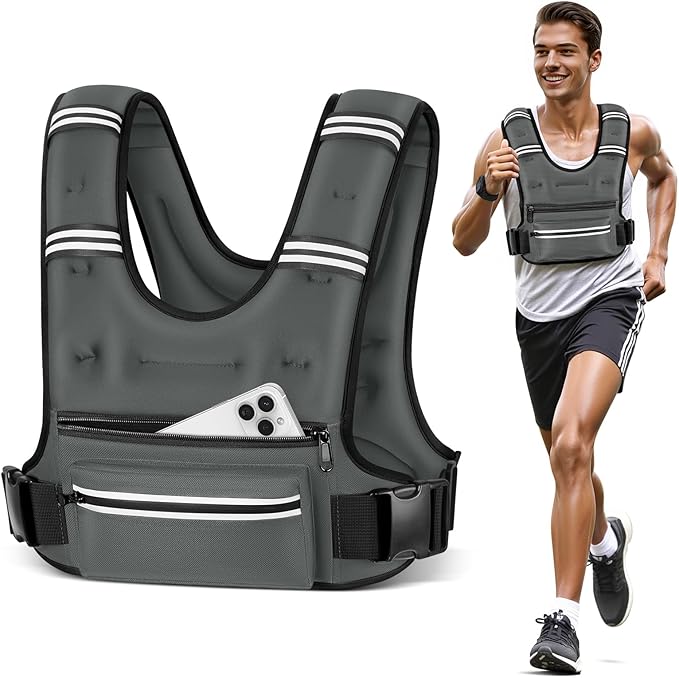 Weighted Vests for Women Men, 8 12 16 20 lb Weighted Vest with Storage Pockets, Rucking Vest with Reflective Stripe, Adjustable Straps Weight Vest for Running, Walking, Workout, Training
