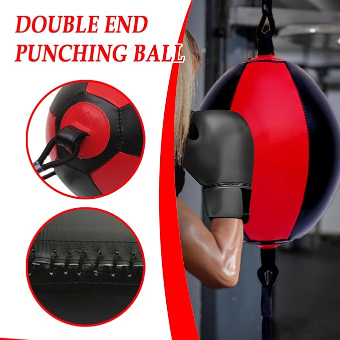 Reflex Boxing Ball, Punching Bag Set, Double End Feature Training Equipment, Pu Leather Ball with Carabiners and Headband, Speed and Reaction Hand Eye Exercise, Home Gym Use for Boxing 12x12 Inches