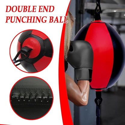 Reflex Boxing Ball, Punching Bag Set, Double End Feature Training Equipment, Pu Leather Ball with Carabiners and Headband, Speed and Reaction Hand Eye Exercise, Home Gym Use for Boxing 12x12 Inches