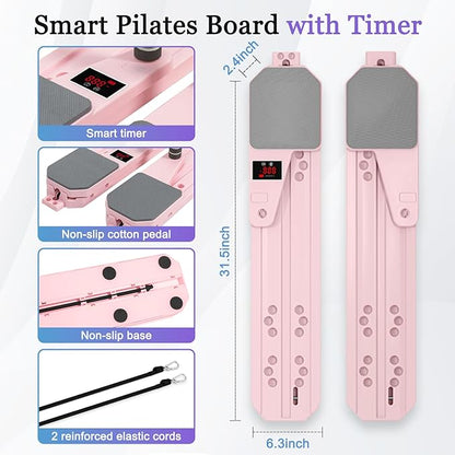 Pilates Reformer Board, 12-in-1 Portable Pilates Board for Home Workout, Core & Abs Toning, Full Body Sculpting Equipment, Pink / White