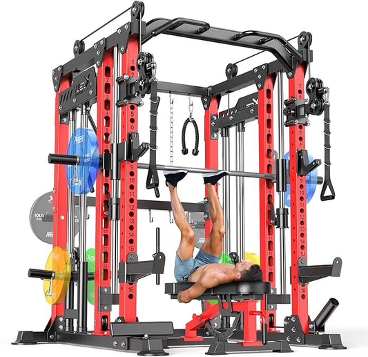 Multi-Purpose Squat Rack,Smith Machine Weight Rack Set with Cable Crossover System, Home Gym Power Racks, Power Racks and Packages