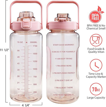 Half Gallon Water Bottle with Sleeve, 64OZ Motivational Water Bottle with Straw & Time Marker, BPA Free Leakproof Large Sports Water Bottle, Reusable Water Jug for Workout Gym Sport