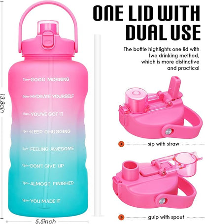 HydroPal 1 Gallon Water Bottles with Straw, 128 oz Water Bottle BPA Free Innovative 2-IN-1 Lid Gym Bottle with Times to Drink Motivational, Large for Sports Fitness Camping Water Jug （13.8X5.5 inch）