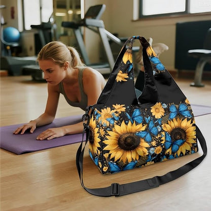 Gym Bag with Yoga Mat Holder Large Tote Bag With Multi Pockets for Women Men Dry Wet Separated Pocket Carryall Yoga Tote Bag for Pilates Travel Workout Office