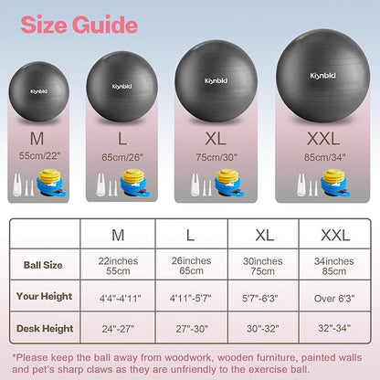 Exercise Ball, Extra Thick Yoga Ball for Workout Pregnancy Stability, 4 Sizes Anti-Burst Balance Ball with Foot Pump - Heavy Duty Fitness Ball Chair for Office, Home & Gym