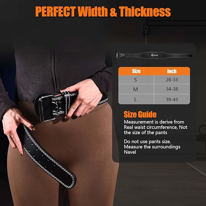 Women's Leather Lumbar Gym Belt for Heavy Lifting - 6.8mm Thick Weight Lifting Belt with Back Brace Support（Women & Men）, Squat Belt for Squats, Deadlifts & Strength Training（S/M/L）