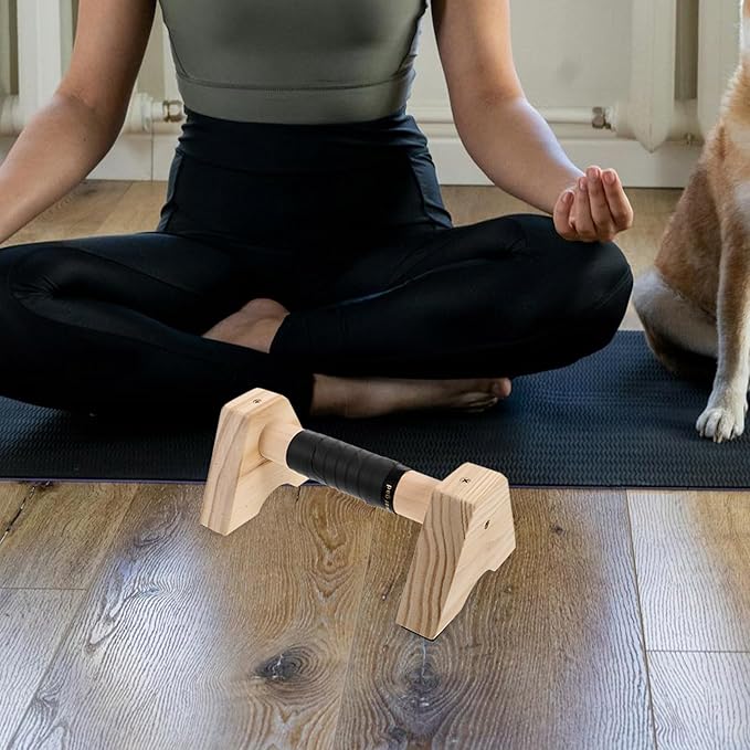 Wooden Push up Handles Parallettes Bars Beech Wood Pushup Stands for Men and Women Floor Exercise Strength Training Calisthenics Equipment 30cm Pair