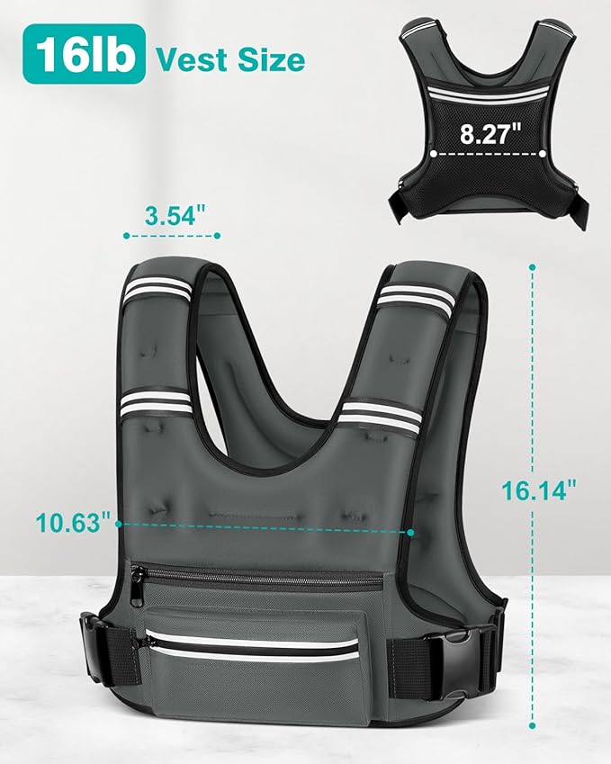 Weighted Vests for Women Men, 8 12 16 20 lb Weighted Vest with Storage Pockets, Rucking Vest with Reflective Stripe, Adjustable Straps Weight Vest for Running, Walking, Workout, Training