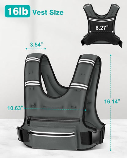 Weighted Vests for Women Men, 8 12 16 20 lb Weighted Vest with Storage Pockets, Rucking Vest with Reflective Stripe, Adjustable Straps Weight Vest for Running, Walking, Workout, Training