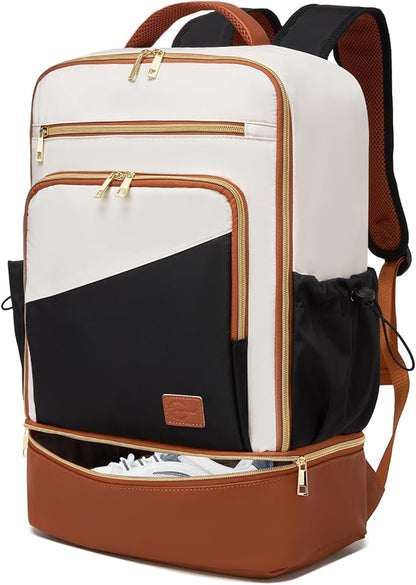 seyfocnia Gym Backpack for Men, Lightweight Sports Back pack With Shoe Compartment, Waterproof Gym Bag Workout Trainning Rucksack Casual Travel Daypack- White Brown