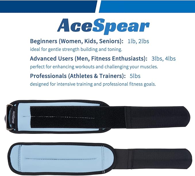 AceSpear Ankle Weights Sets for Men Women Kids 1lb 2lb 3lb 4lb 5lb Leg Weights Arm Wrist Weights Gym for Foot Exercise Training Workout Walking Jogging Yoga