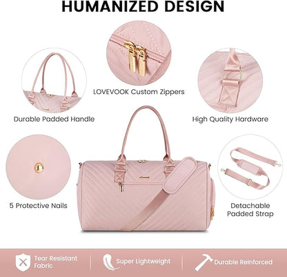 LOVEVOOK Travel Duffle Bag, Weekender Bag for Women with Toiletry Bag, Carry on Overnight Bag with Shoe Compartment, Gym Duffel Bag with Wet Pocket, Mommy Hospital Bags for Labor and Delivery