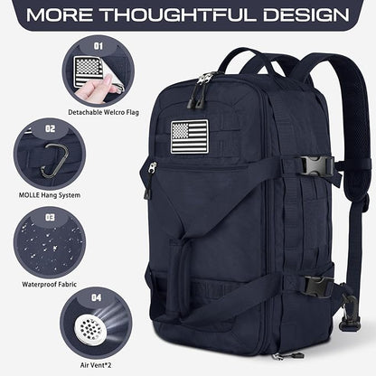 ETRONIK Gym Bags for Men Women, Military Travel Duffle Bag Backpack with Shoe Compartment, 3 in 1 Carry on with Wet Pocket, Weekender Overnight Range Backpack for Workout Football Gym, Blue