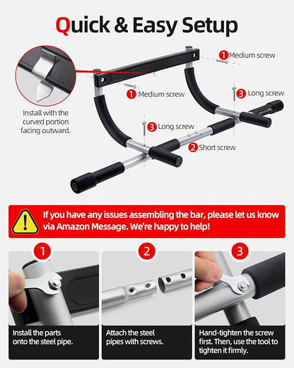 Abahub Home Pull Up Bar - Doorway Mount for Apartments | 265lb Heavy-Duty Strength Trainer | Multi-Grip Space Saver