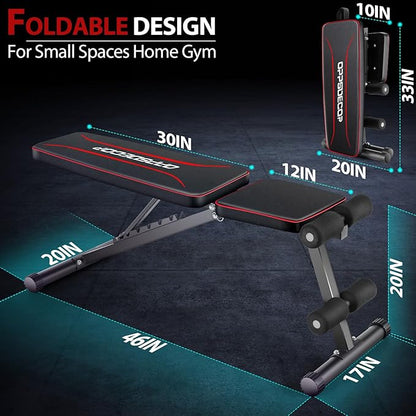 OPPSDECOR Weight Bench for Home Gym, 660LBS Fast Foldable Workout Bench Press for Home Gym Full Body Strength Training, 8 Adjustable Backrests Incline/Flat/Decline Sit up Bench