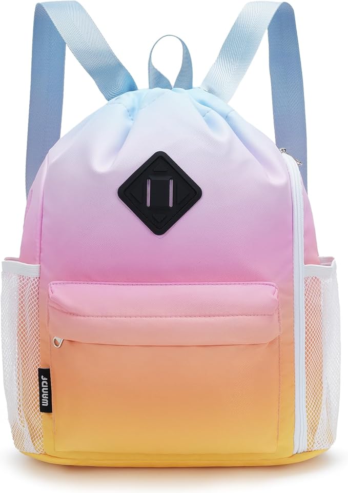 WANDF Drawstring Backpack Sports Gym Bag with Shoes Compartment, Water-Resistant String Backpack Cinch for Women Men (Small,Rainbow Gradient)