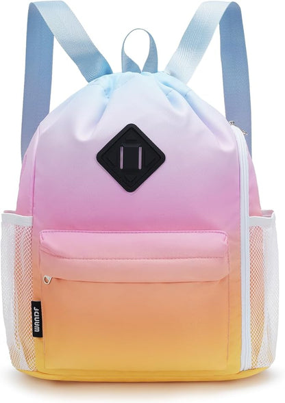 WANDF Drawstring Backpack Sports Gym Bag with Shoes Compartment, Water-Resistant String Backpack Cinch for Women Men (Small,Rainbow Gradient)