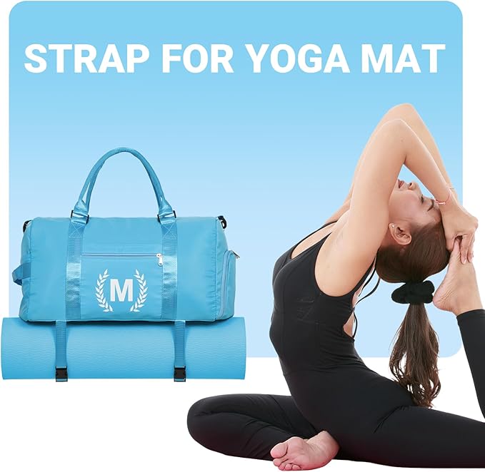 Gym Bag for Women, Personalized Duffle Bag with Shoe Compartment, Sports Bag for Yoga & Dance with Wet Pocket and Mat Strap(AquaBlue,B)