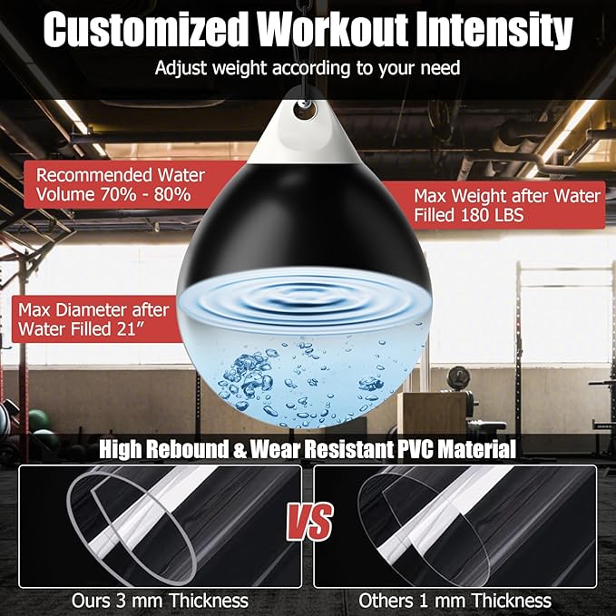 GYMAX Punching Bag, Water Aqua Bag w/Water Injector & Hanging Accessories, Folding Heavy Duty Boxing Bag for Home Gym, Boxing Training Equipment for Adults