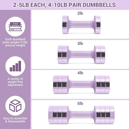 Sportneer Adjustable Dumbbells Hand Weights Set: 5 lb Dumbbell Set of 2 Each 2lb 3lb 4lb 5lb Free Weights Fast Adjust Weight 4 In 1 Weights Dumbbells Set for Women Men Home Gym Exercise Training