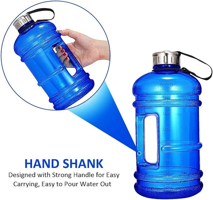 Half Gallon Big Water Bottle, 2.2L/73 OZ Large Leak Proof Sports Jug with Handle,Huge BPA Free PETG Plastic Wide Mouth Drinking Container Flask for Fitness Gym Biking Outdoor