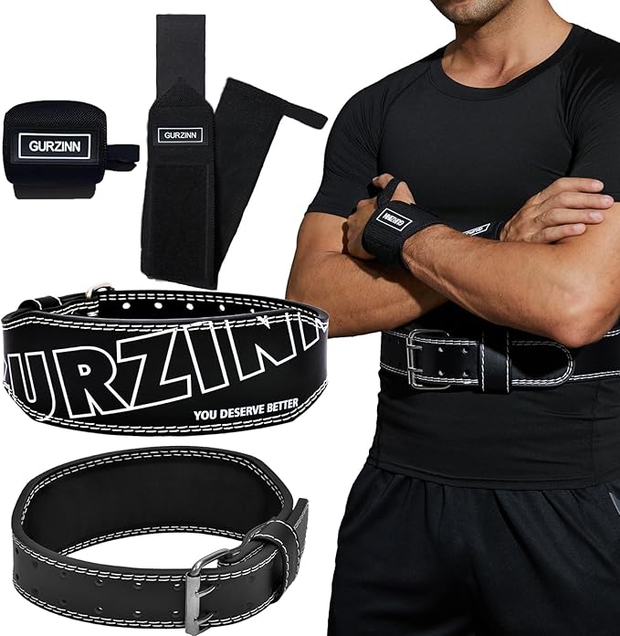 Weight Lifting Belt 4 inch Leather Belt Foam Padded Back Support Gym Belt for Bodybuilding Squat Deadlift Weightlifting Belt Women Free Wrist Wrap