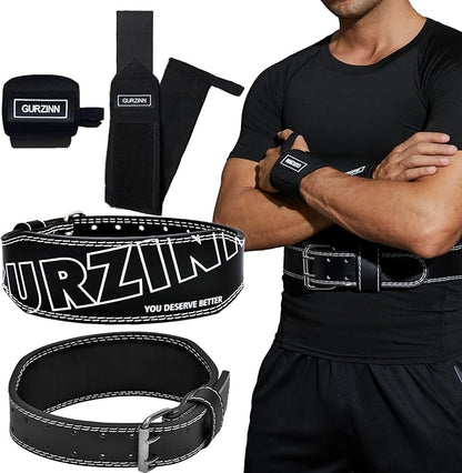 Weight Lifting Belt 4 inch Leather Belt Foam Padded Back Support Gym Belt for Bodybuilding Squat Deadlift Weightlifting Belt Women Free Wrist Wrap