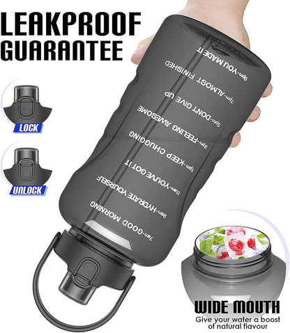 HydroPal 1 Gallon Water Bottles with Straw, 128 oz Water Bottle BPA Free Innovative 2-IN-1 Lid Gym Bottle with Times to Drink Motivational, Large for Sports Fitness Camping Water Jug （13.8X5.5 inch）
