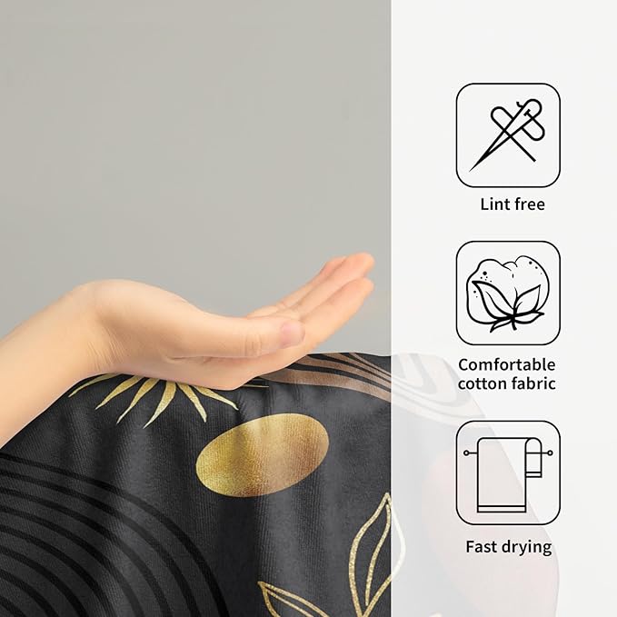 Black Boho Modern Kitchen Towels Set of 2 Abstract Mid Century Soft Absorbent Face Towels Retro Gold Leaves Tea Dish Towels Housewarming Gifts for New Home Bathroom Hotel 14"x28"