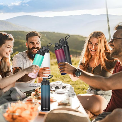 MEZMUT Insulated Water Bottle 24oz Stainless Steel Water Bottles with Straw&2 Lids Sports Metal Water Bottle Cup Double Walled Vacuum Insulated Bottles Leak-Proof Travel(Black)