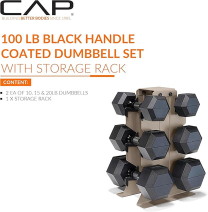 CAP Barbell Rubber Coated Hex Dumbbell Set with Vertical Rack | 100-300 lbs Free Weights Dumbbells Set for Home Gym | Multiple Options