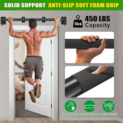 SELEWARE Heavy Duty Wall Mount Pull Up Bar, Joist Mount Chin Up Bar for Doorway, Sturdy Steel Construction, w/Resistance Band Hooks, Fits 32"/36" Wall Studs for Home Gym Strength Training
