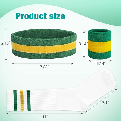 ONUPGO 5 Pieces Sweatbands Striped Socks Set Sports Headband Wristbands High Tube Socks 80s Accessories Costumes