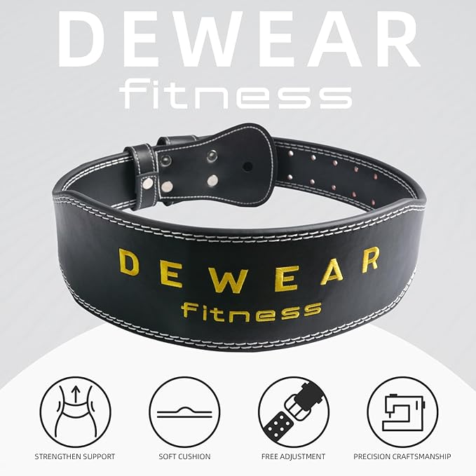 Genuine Leather Weight Lifting Belt, 4”& 6” Padded Lumbar Back Support, 10 Adjustable Holes, Gym Weight Belt Ideal for Deadlift, Powerlifting, Bodybuilding and Squat