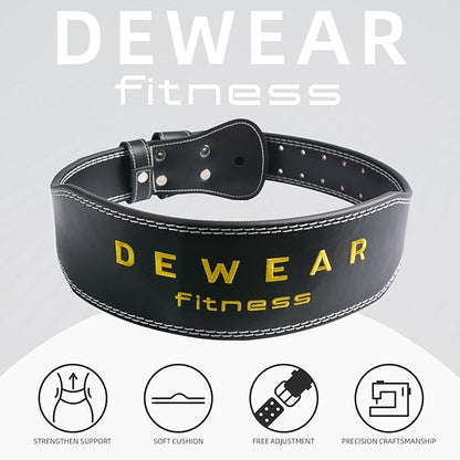 Genuine Leather Weight Lifting Belt, 4”& 6” Padded Lumbar Back Support, 10 Adjustable Holes, Gym Weight Belt Ideal for Deadlift, Powerlifting, Bodybuilding and Squat