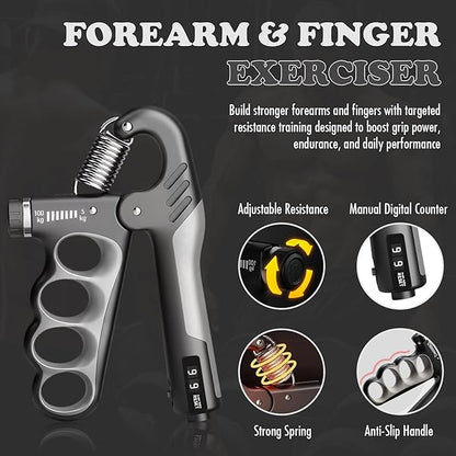 Adjustable Grip Strength Trainer Hand Gripper for Grip Strength, Forearm & Wrist Strengthener, Hand Exerciser for Strength Training & Therapy 11-220Lbs(5-100KG) | Gray