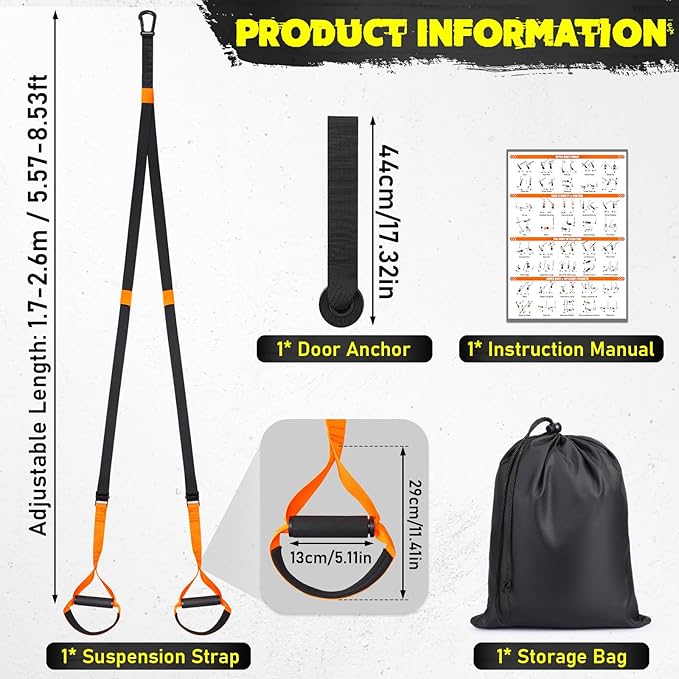 TOBWOLF Home Suspension Straps Training Kit, All in One Compact Resistance Trainer Straps & Door Anchors, Suitable for Home Gyms, Travel, Core Training & Full-Body Fitness