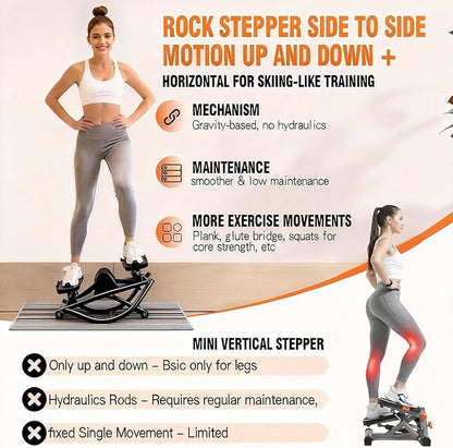 Rock Stepper for Exercise at Home, Lateral Rocking Stepper with Digital Counter & Resistance Bands, 250LBS Weight Capacity & Low Impact, Ski Machine Full Body Workout Equipment