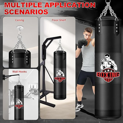 Punching Bag for Adults, 4FT PU Heavy Boxing Bags with Chain Ceiling Hook, Hanging Boxing Bag for Kickboxing Muay Thai Karate Judo Taekwondo Home Gym Training, Unfilled