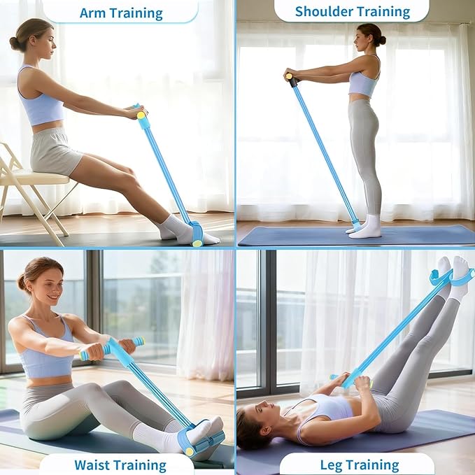 21Fitness Resistance Bands-6 Tube Pedal Ankle Puller with 8 Shape Resistance Band,Multifunction Tension Rope, for Strength Training, Tummy, Waist, Arm, Leg Slimming, Home Gym Exercise Equipment