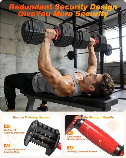 XDDIAS Adjustable Dumbbell Set of 2, 25/55/80/90LB Dumbbell Set- 1-Hand Fast Adjustment with Anti-Slip Handle, Compact Free Weights Dumbbells Set for Men/Women Home Gym Strength Training Equipment