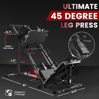 GMWD Leg Press Hack Squat Machine Combo, Leg Exercise Machine with Linear Bearing, 45-Degree Lower Body Special with Weight Storage for Quads, Hamstring, Glutes, Calves, Home Gym Leg Day Equipment