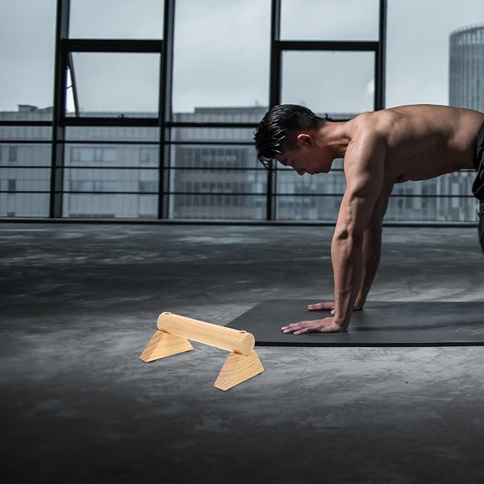 Push-up Handles with Non-slip Pads Pine Wood Pushup Bars for Home Workout Fitness Equipment Strength Training Muscle Trainer Set