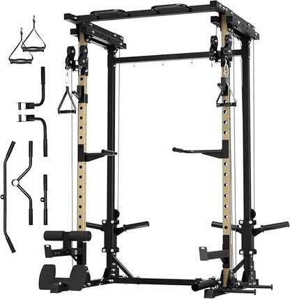 MAJOR FITNESS Drone3 Power Rack, 2500lbs Multi-Function Home Gym Squat Rack with Dual Pulley System, Pull-Up Bar & J-Hooks, Heavy-Duty Steel Frame for Maximum Stability & Strength Training