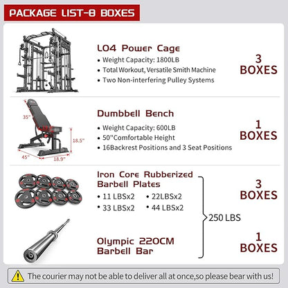 Multi-Purpose Squat Rack,Smith Machine Weight Rack Set with Cable Crossover System, Home Gym Power Racks, Power Racks and Packages