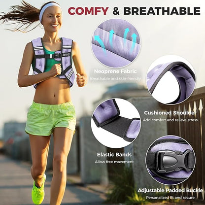 BAGAIL Comfort-Fit Weighted Vest for Woman, Even Weight Distribution, Faster Weight Loss, No-Chafe or Bounce for Walking & Running with Detachable Phone Pouch & Reflective Stripes (Available 5-30lbs)