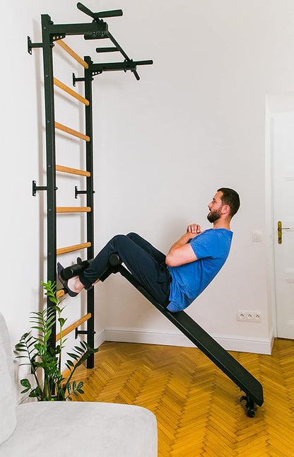 Wooden Swedish Ladder Wall Stall Bar - Indoor Chin Up Bar Workout Equipment for Home Exercise, Physical Therapy, Gymnastics, Fitness