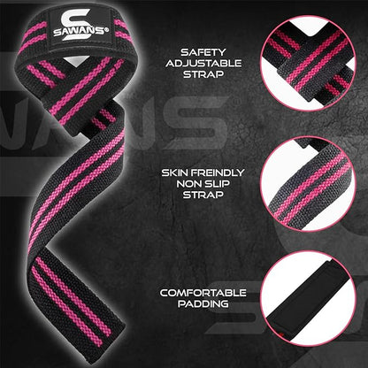SAWANS Lifting Straps Weight Lifting Wrist Support Fitness Padded Gym Heavy Duty Anti Slip Hand Bar Grips Neoprene Bodybuilding Dumbbell Power Deadlift Barbells Workout Strength