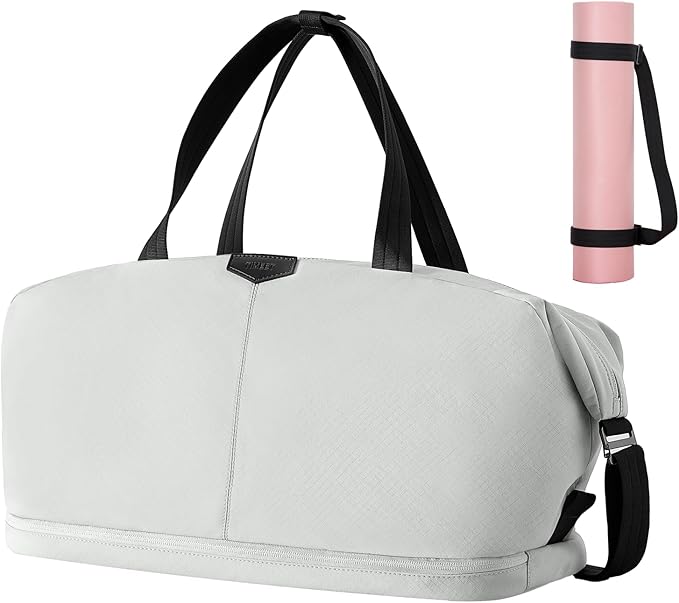 Timeet Expandable Gym Duffel Bag For Women with Yoga Mat Strap, 47L Sports Duffle Bag With Shoes Compartment&Dry Wet Pocket, Water Resistant Carry on Sports Weekend Travel Overnight Bag, Elegant Gray